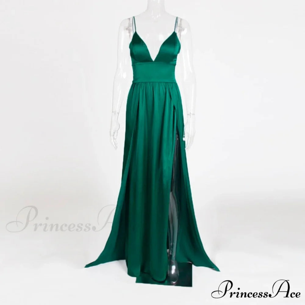 High Splits Red Satin Night Club Party Dress