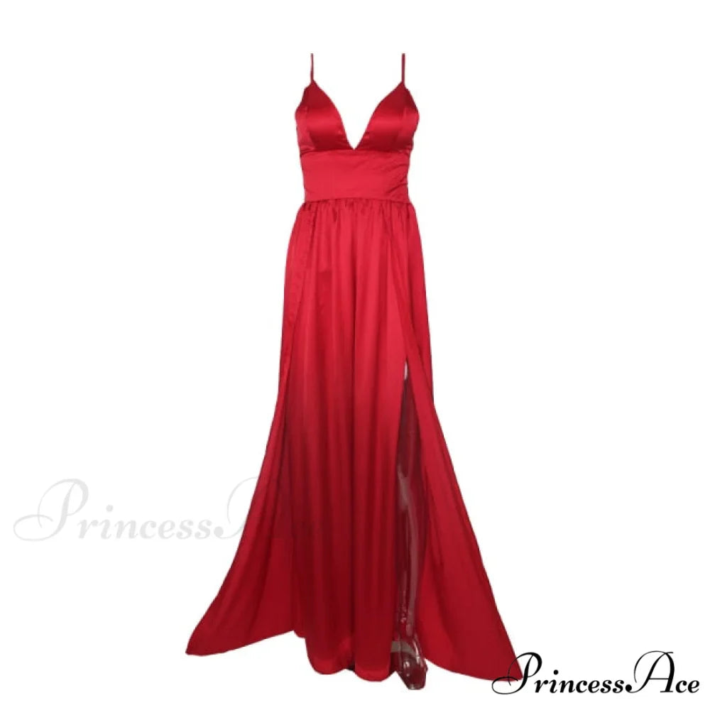 High Splits Red Satin Night Club Party Dress