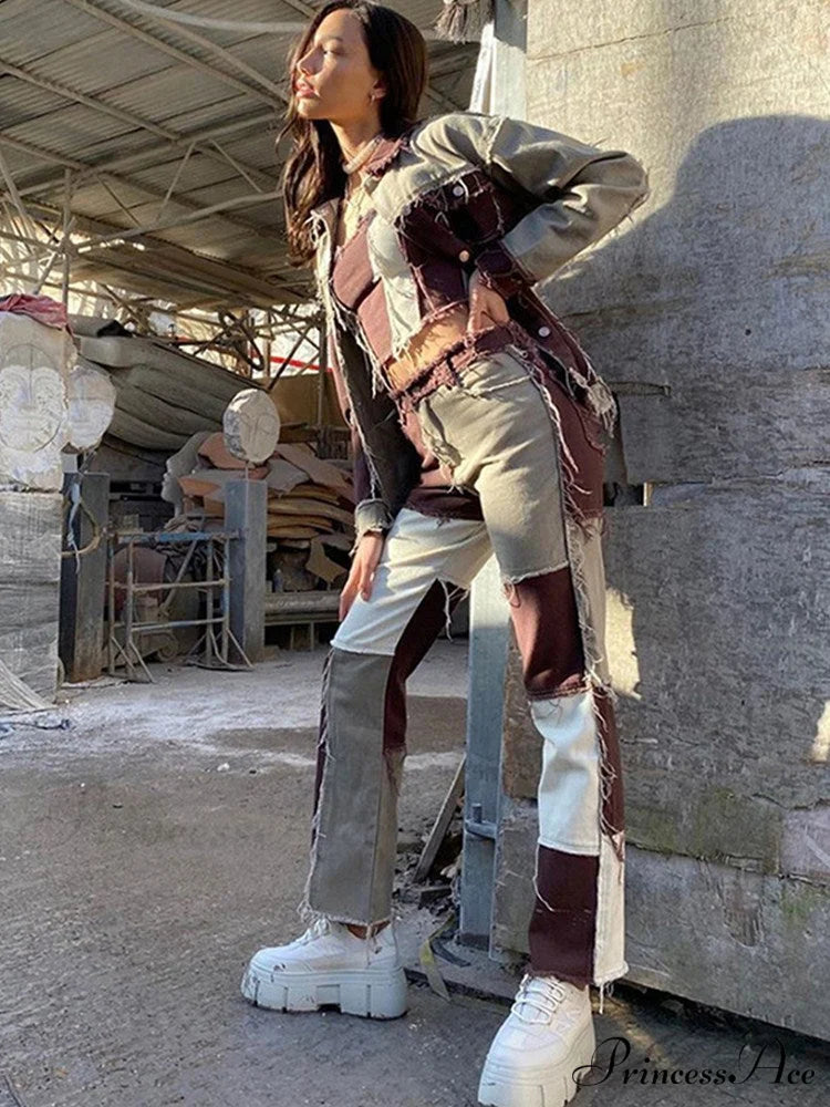 High Street Variegated Patchwork Jeans