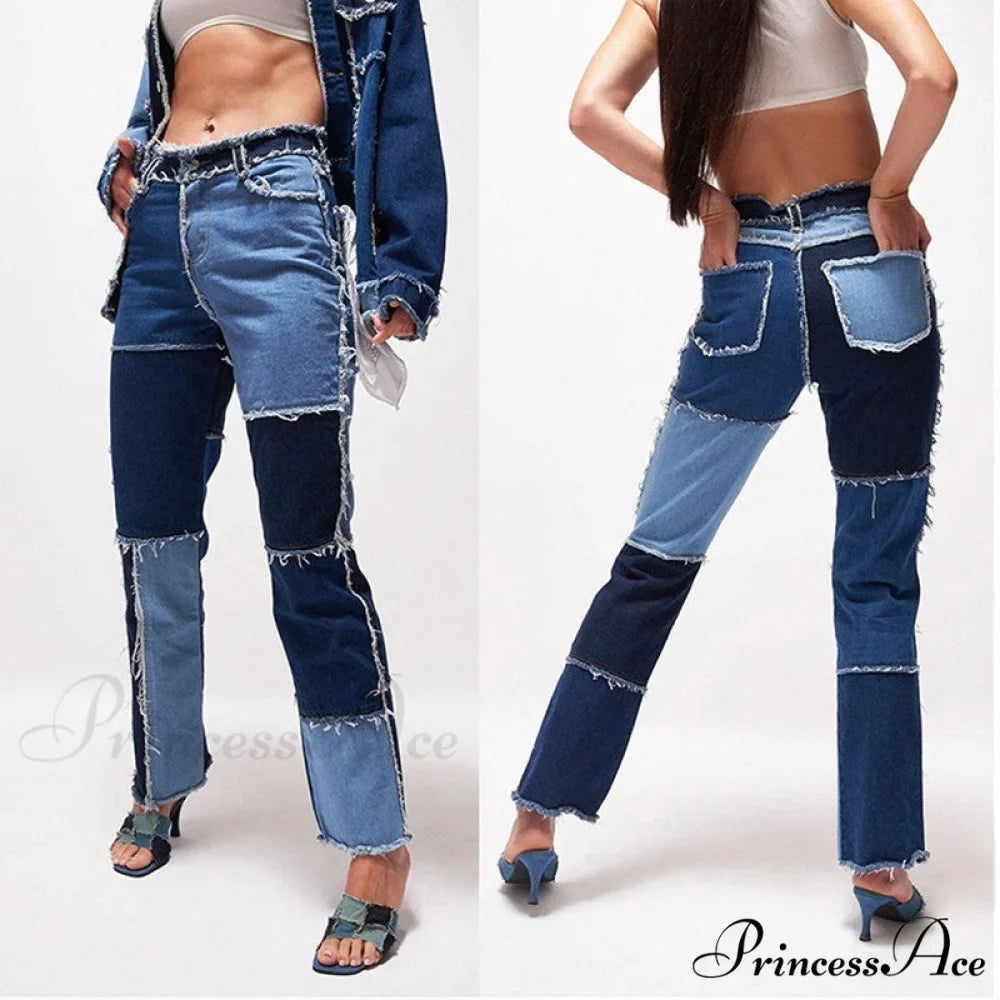 High Street Variegated Patchwork Jeans