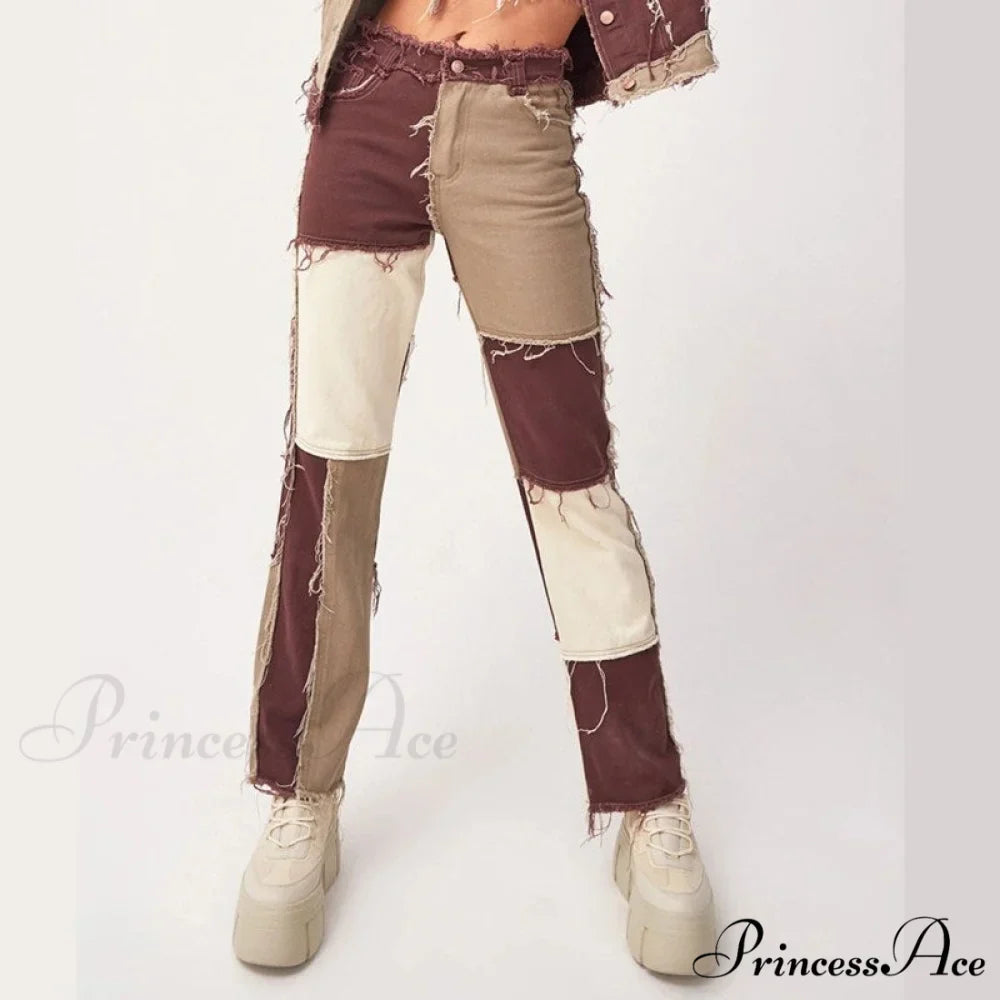 High Street Variegated Patchwork Jeans