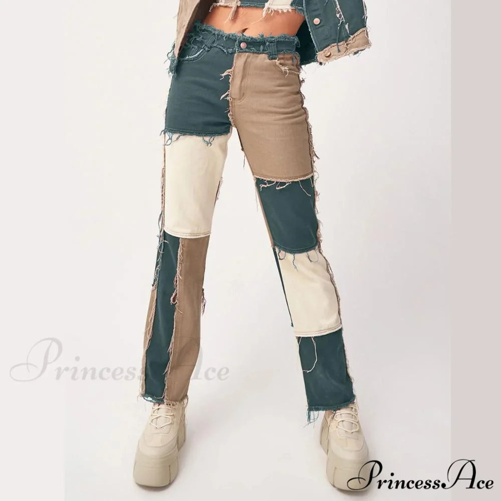 High Street Variegated Patchwork Jeans