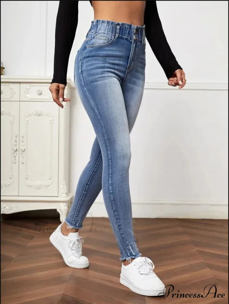 High Stretch Ripped Casual Fashion Elastic Waist Skinny Slim Autumn Jean