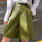 High Waist Bermuda Faux Leather Shorts