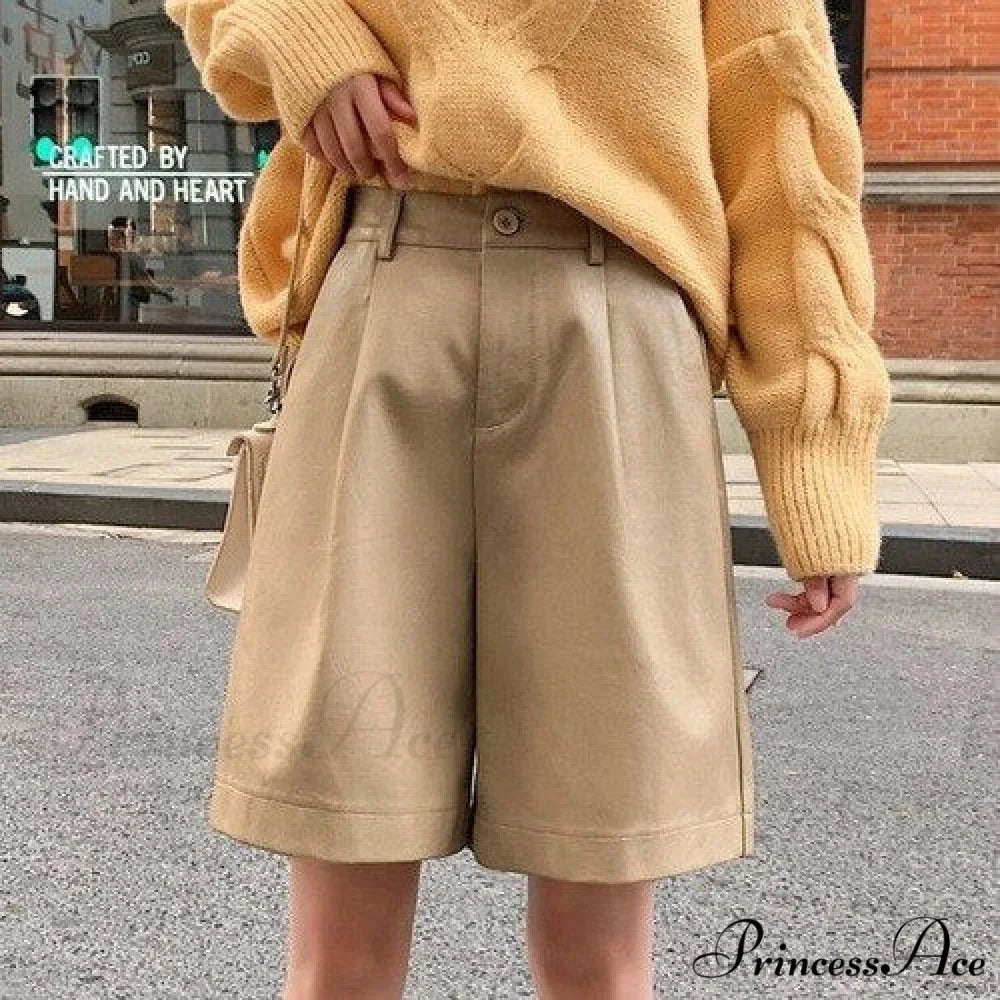 High Waist Bermuda Faux Leather Shorts