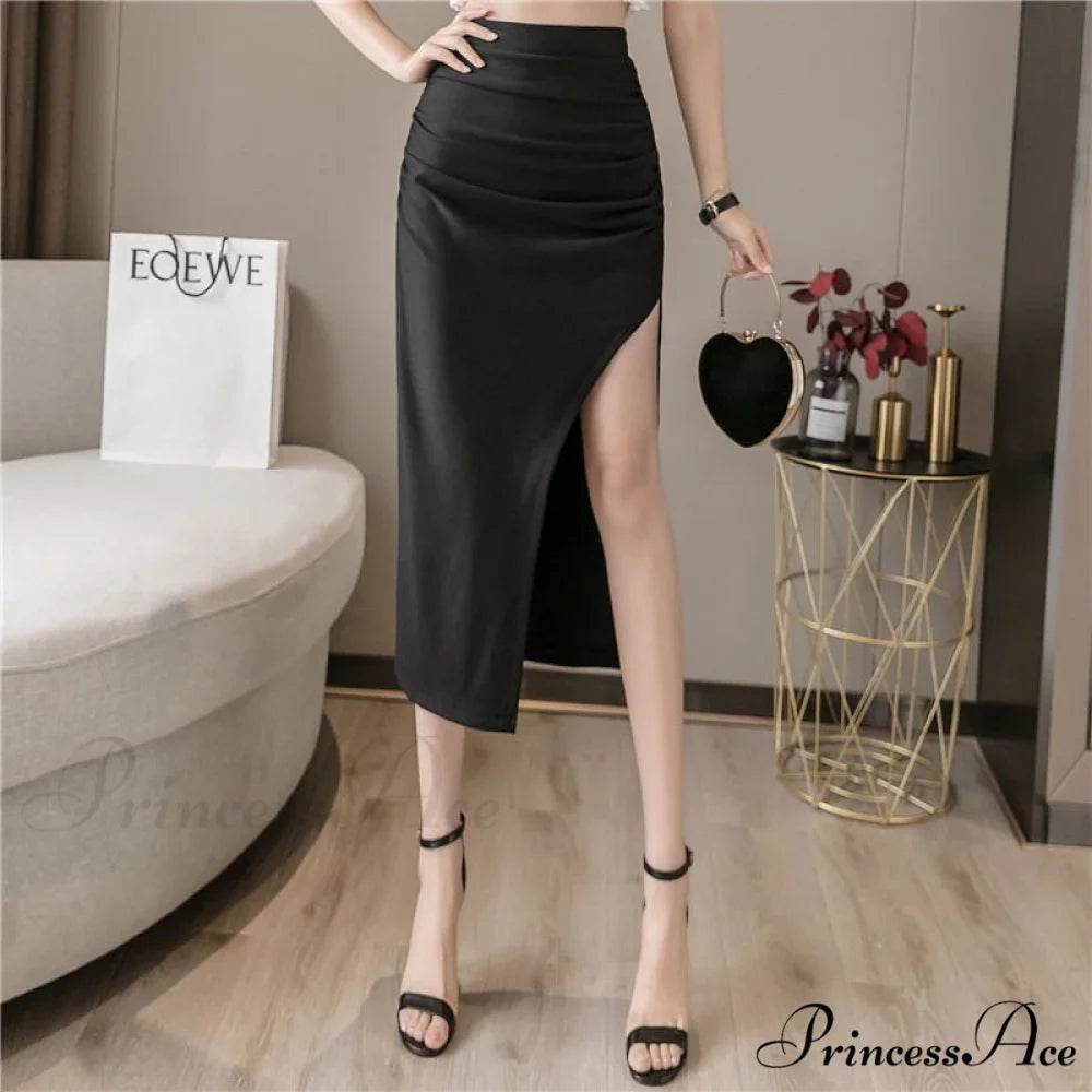 High Waist Black Slit Skirts