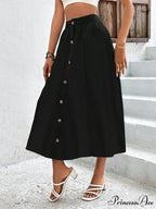 High Waist Button Detail Plisse A-line Skirt