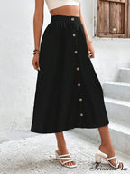 High Waist Button Detail Plisse A-line Skirt