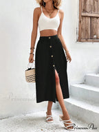 High Waist Button Detail Plisse A-line Skirt