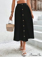 High Waist Button Detail Plisse A-line Skirt