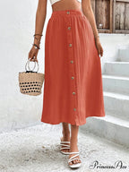 High Waist Button Detail Plisse A-line Skirt