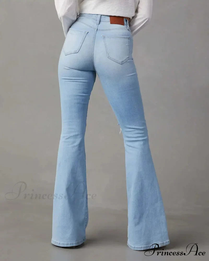 High Waist Flare for Women Fashion Ripped Distressed Denim Woman Bottom Streetwear Ladies Jean