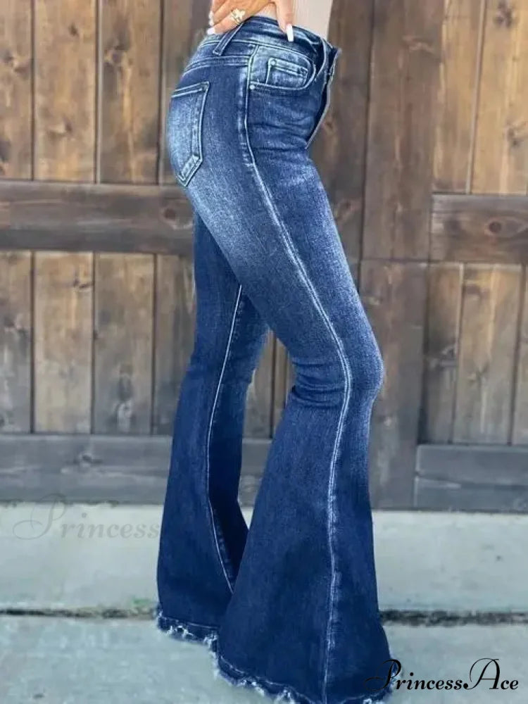 High Waist Flare Women's Pocket Casual Boot-cut Trouser Straight Slim-fit Flared Jean