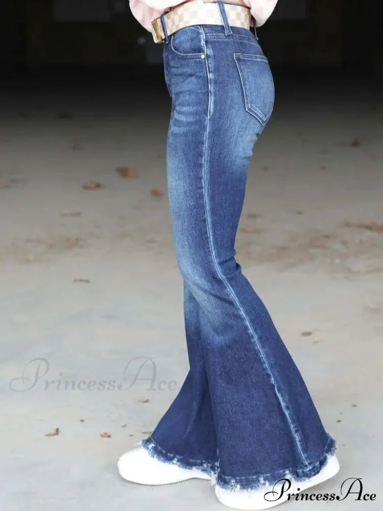 High Waist Flare Women's Pocket Casual Boot-cut Trouser Straight Slim-fit Flared Jean