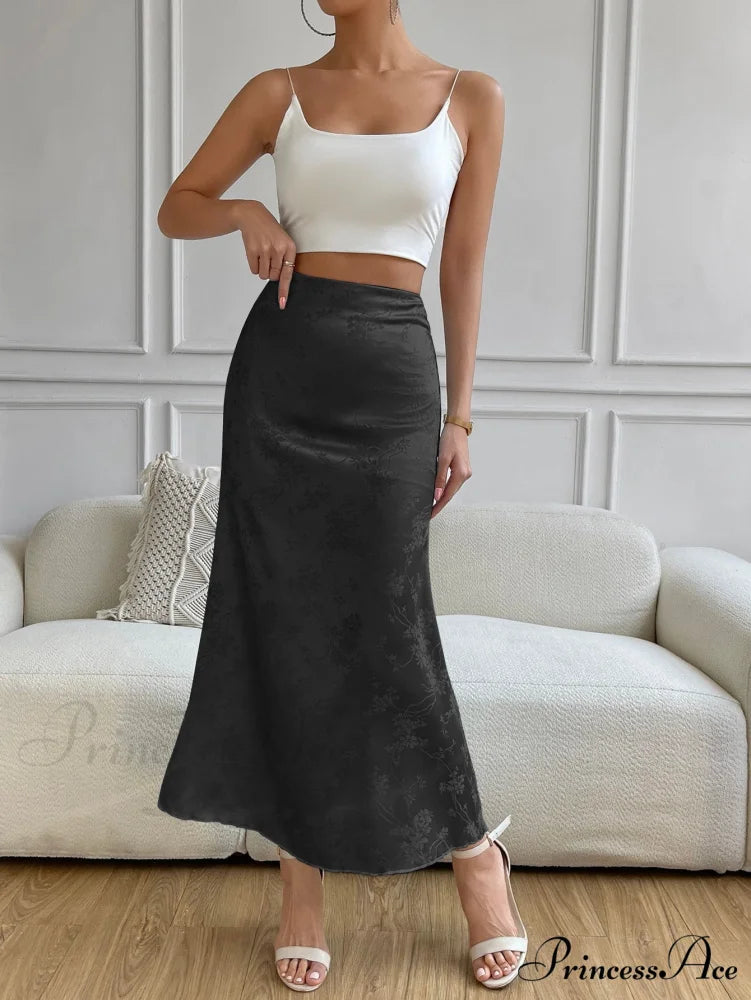 High Waist Jacquard Satin A-line Skirt