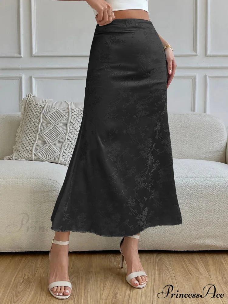 High Waist Jacquard Satin A-line Skirt