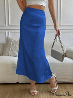 High Waist Jacquard Satin A-line Skirt
