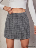 High Waist Plaid Tweed Skirt