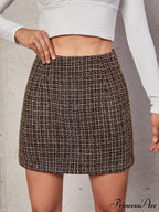 High Waist Plaid Tweed Skirt