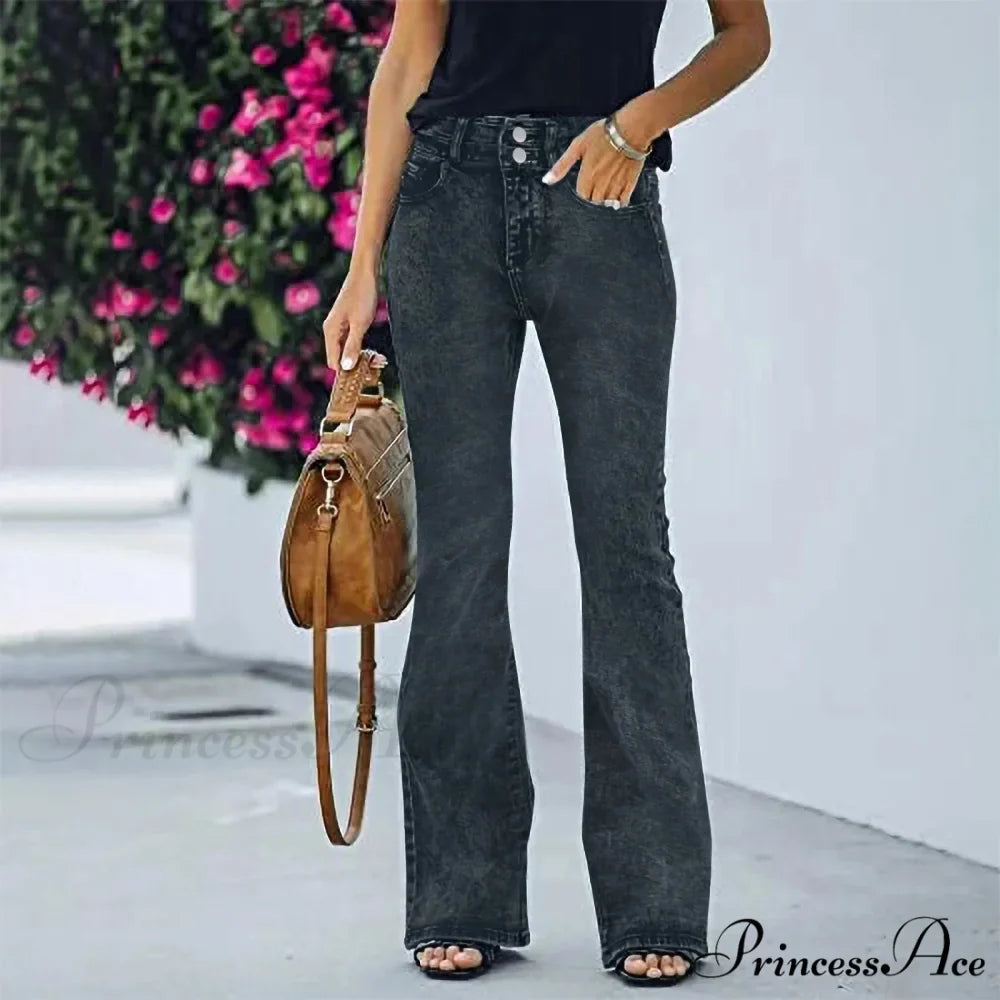 High Waist Pocketed Straight Leg Flare Jeans