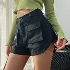 High Waist Slim Curved Split Design Short
