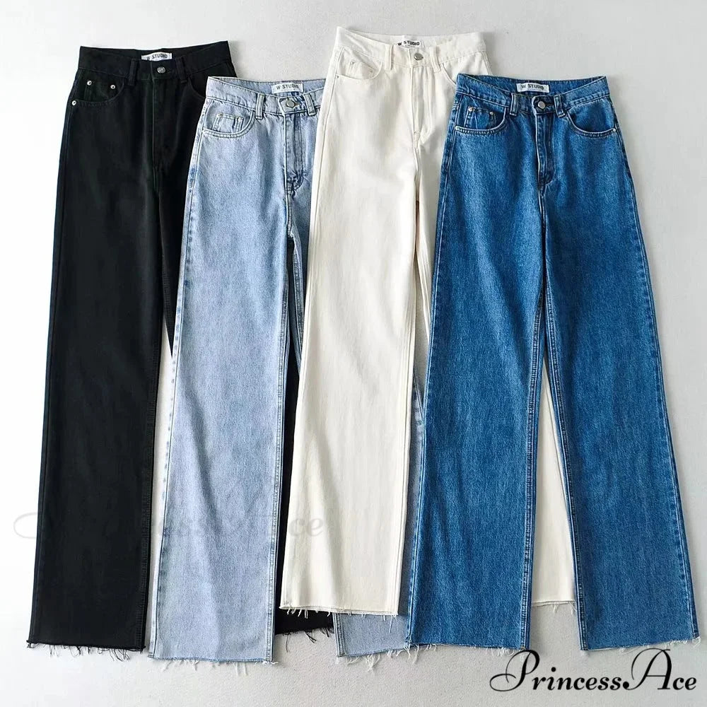 High Waist Slouchy Black Straight Trouser