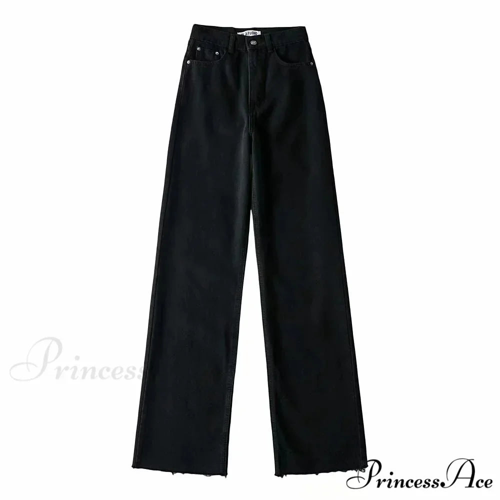 High Waist Slouchy Black Straight Trouser
