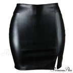 High Waist Split Pu Leather Mini Skirt