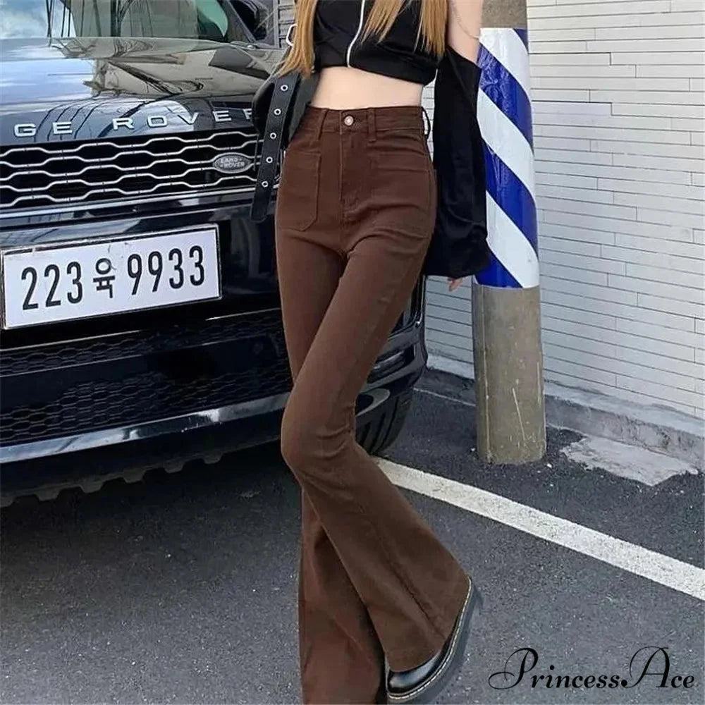 High Waist Stretch Slim Flared Women Bottom Straight Spring Autumn Denim Pants Female Fashion Streetwear Jeans