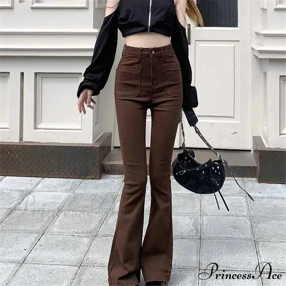 High Waist Stretch Slim Flared Women Bottom Straight Spring Autumn Denim Pants Female Fashion Streetwear Jeans