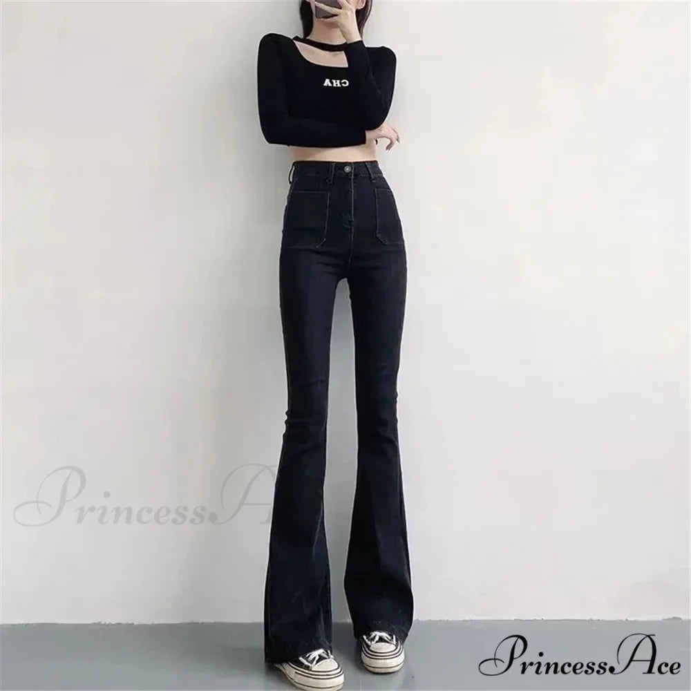 High Waist Stretch Slim Flared Women Bottom Straight Spring Autumn Denim Pants Female Fashion Streetwear Jeans