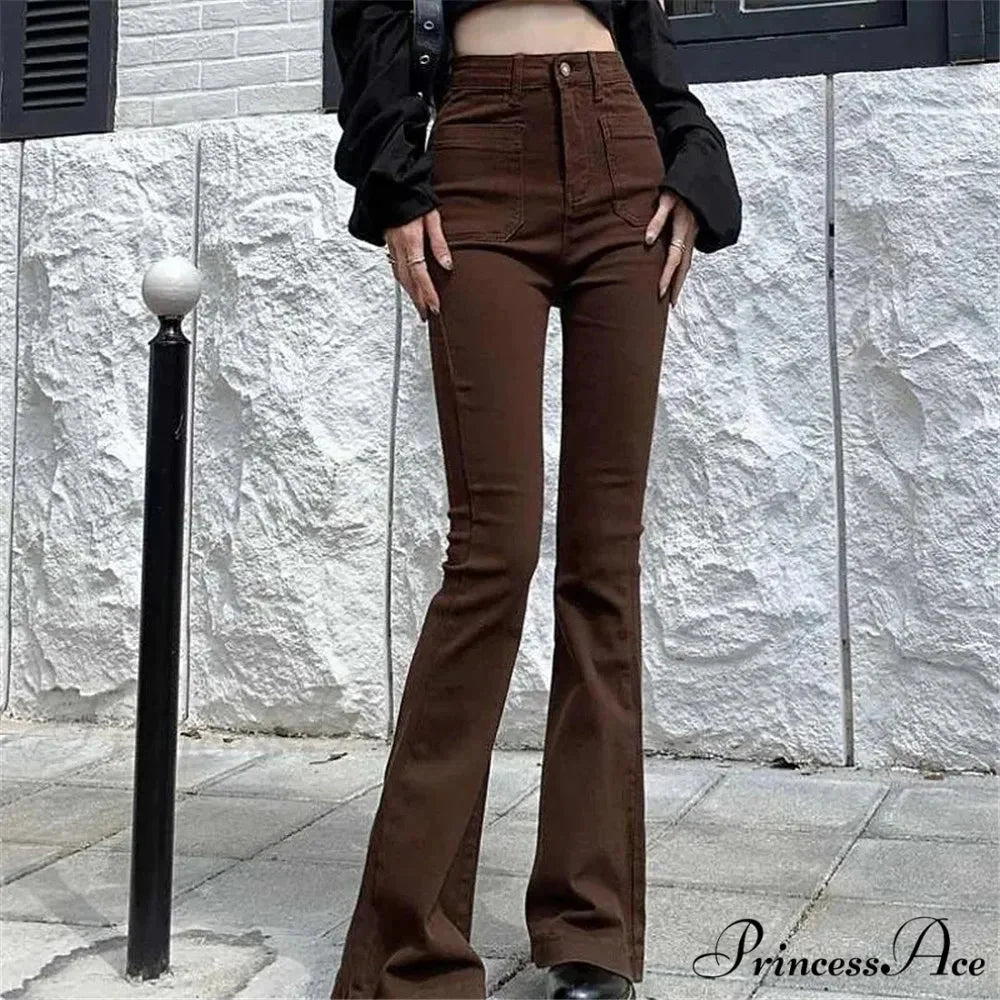 High Waist Stretch Slim Flared Women Bottom Straight Spring Autumn Denim Pants Female Fashion Streetwear Jeans
