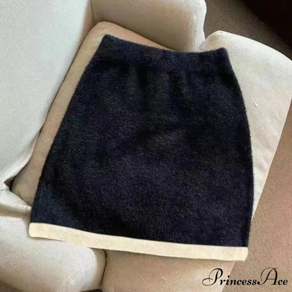 High Waist Woolen Mini Skirt