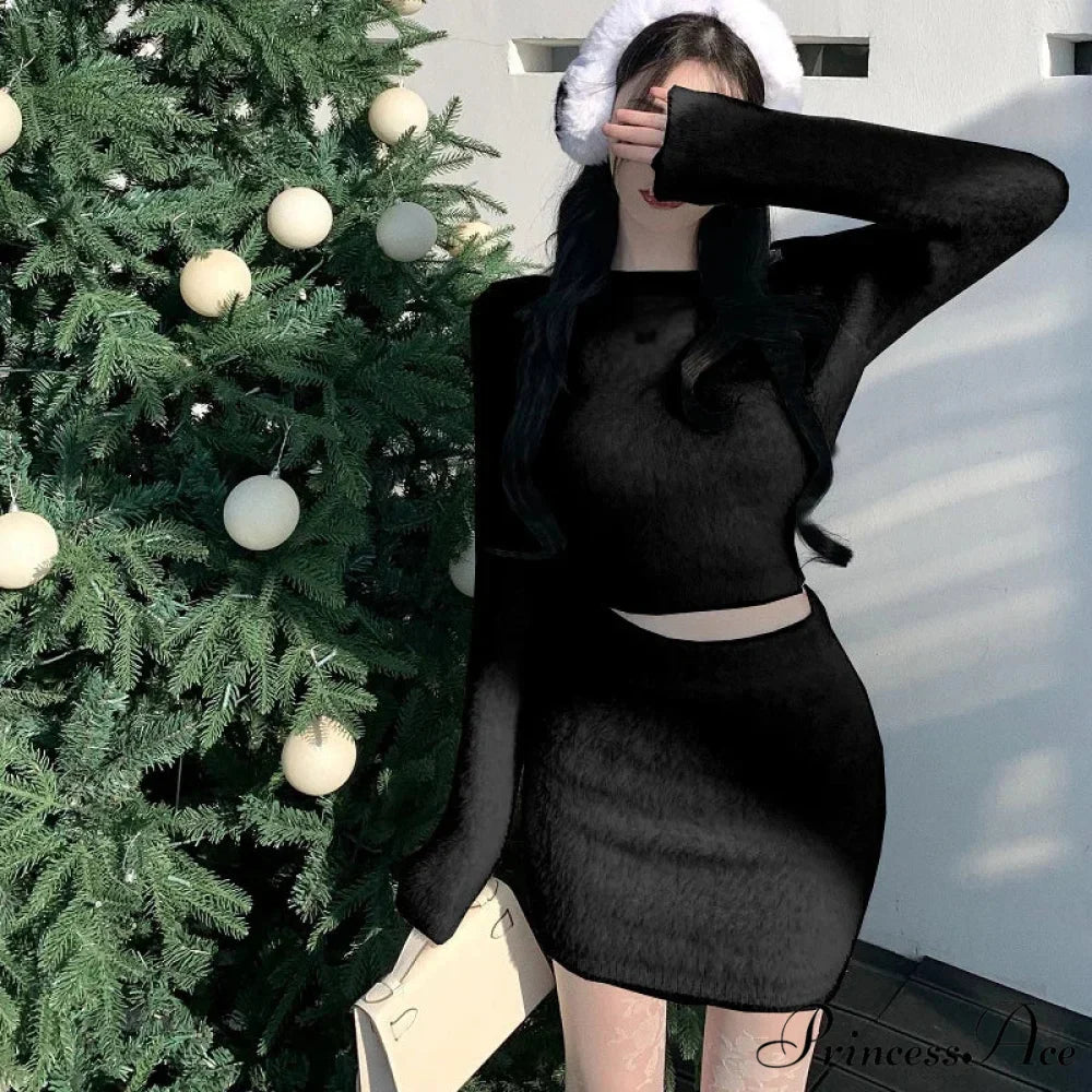 High Waist Woolen Mini Skirt