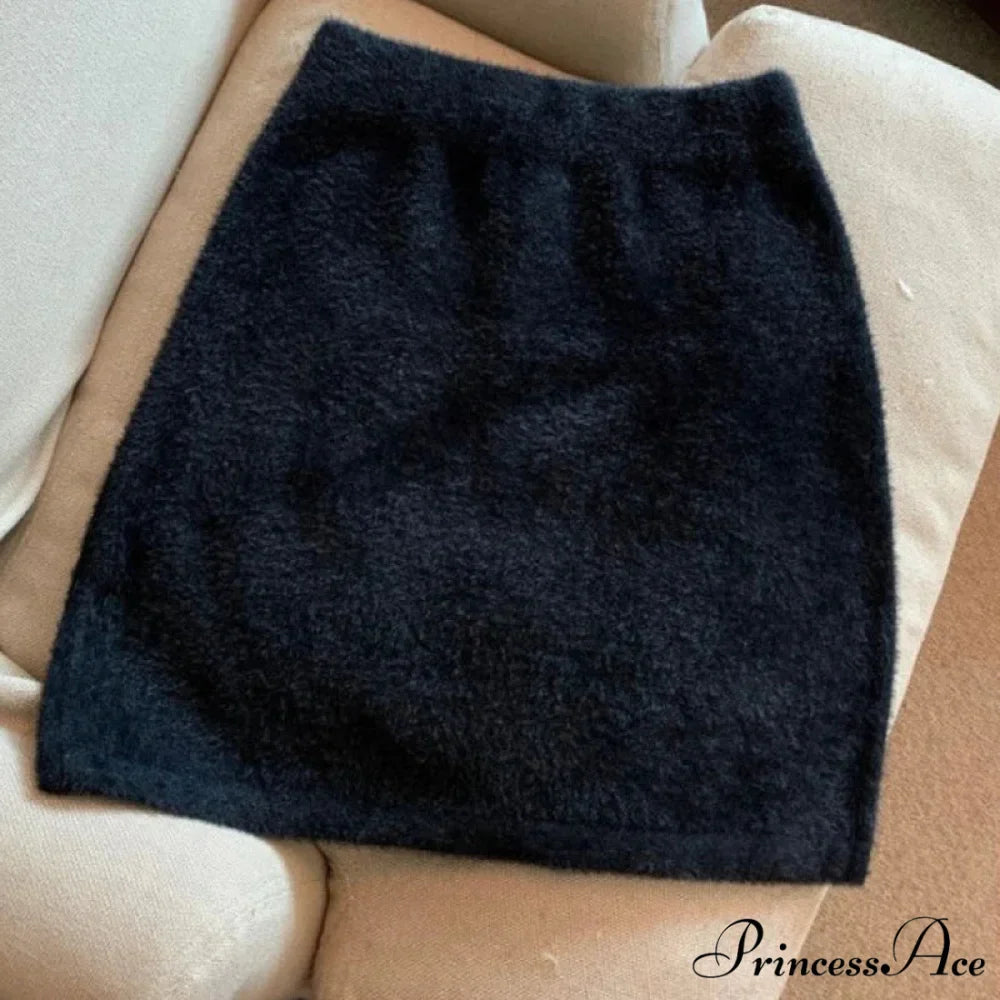 High Waist Woolen Mini Skirt