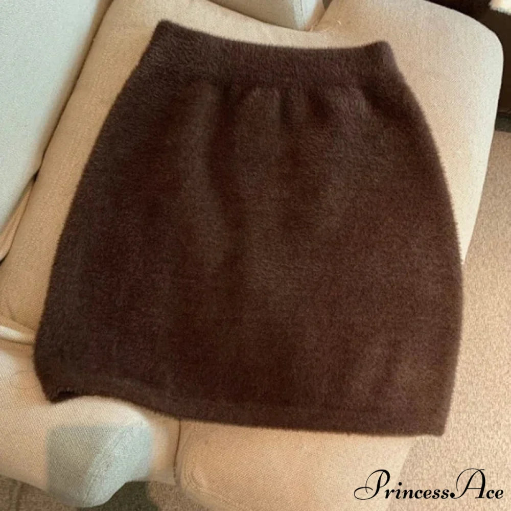 High Waist Woolen Mini Skirt