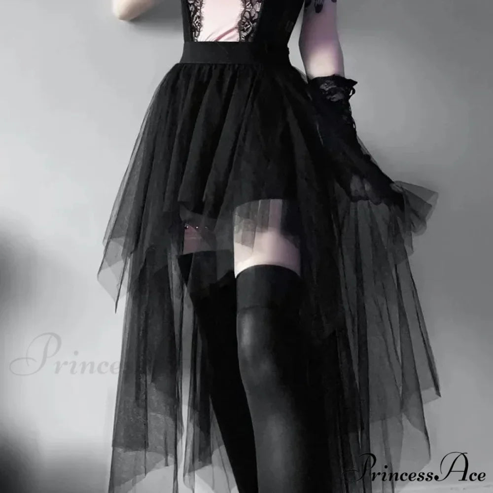 High Waisted Irregular Net Yarn Summer Gothic Casual Sexy Clothes Skirt