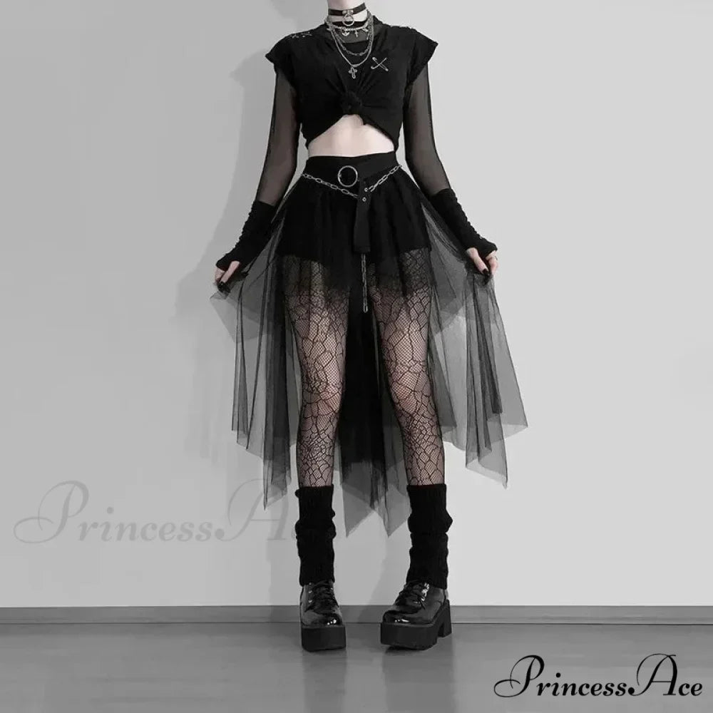 High Waisted Irregular Net Yarn Summer Gothic Casual Sexy Clothes Skirt