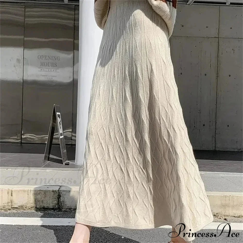 High Waisted Slim Knitted A-Line Woolen Autumn Winter Fashionable Umbrella Skirt