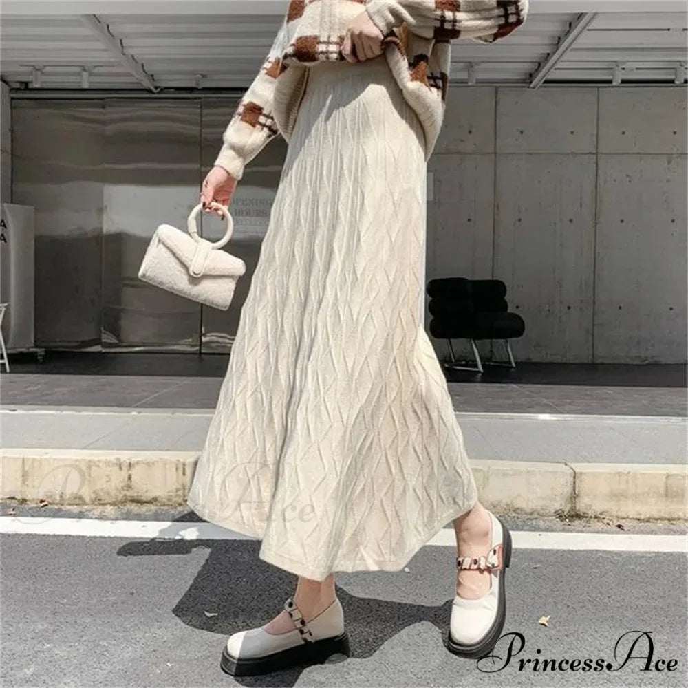 High Waisted Slim Knitted A-Line Woolen Autumn Winter Fashionable Umbrella Skirt