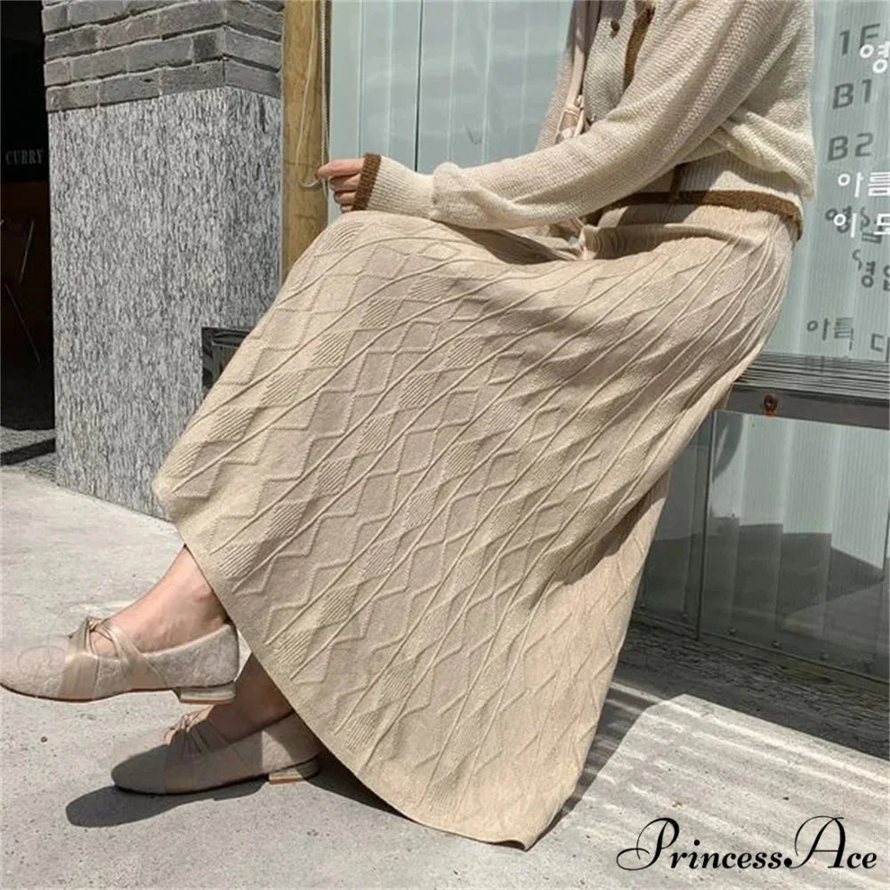 High Waisted Slim Knitted A-Line Woolen Autumn Winter Fashionable Umbrella Skirt