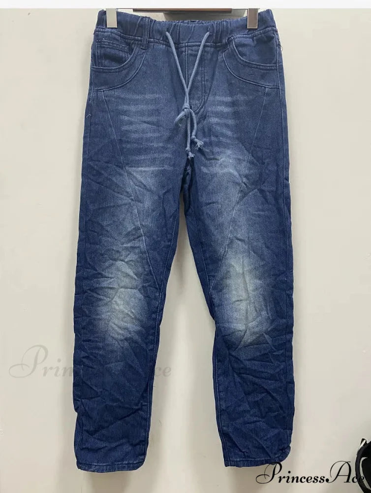 High Waisted Stretchy Cargo Denim Trendy Hole Button Waist Pants Jean