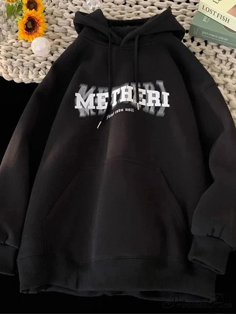 Hip Hop Correspondence Print Cotton Fleece Hoodie