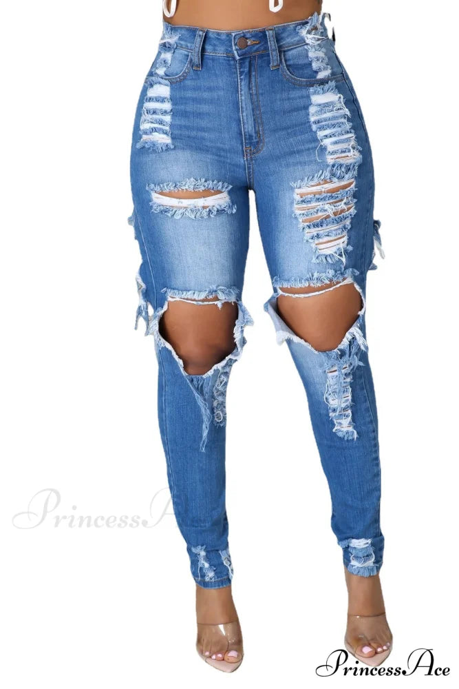 Hole Ripped High Waist Push Up Pants