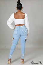 Hole Ripped High Waist Push Up Pants