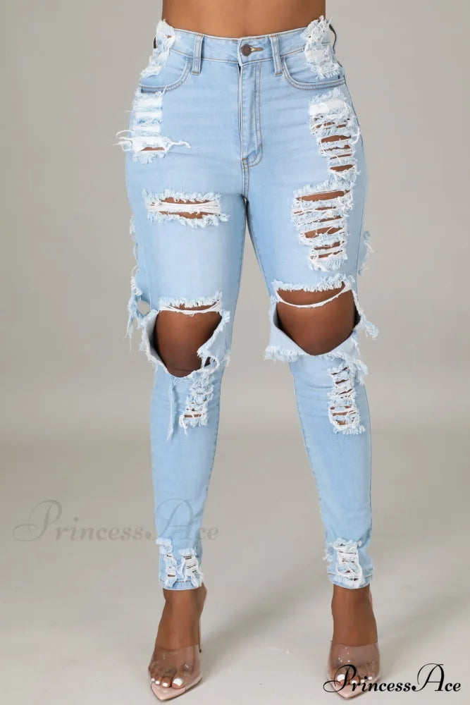 Hole Ripped High Waist Push Up Pants
