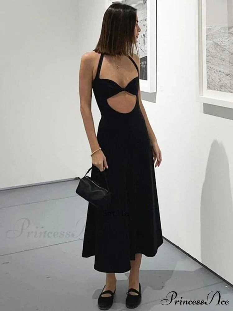 Hollow Backless Slim Sleeveless Party-ready Bandaged Evening Midi Dress