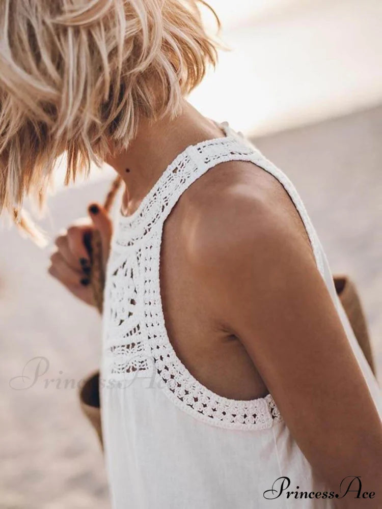 Hollow Lace Patchwork Charming Halterneck A-Line Mini Dress