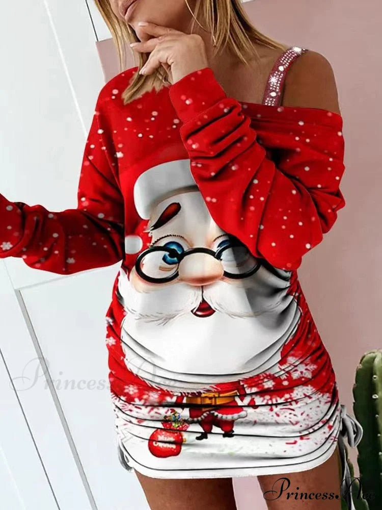 Hollow Off Shoulder Drawstring Casual Diagonal Collar Long Seeve Dress