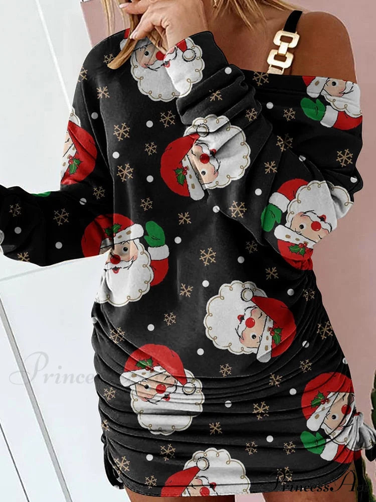 Hollow Off Shoulder Drawstring Casual Diagonal Collar Long Seeve Dress